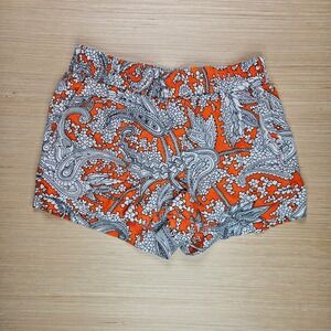 J Crew Womens Shorts Size 00 Orange White Black Paisley Print Casual Linen Blend